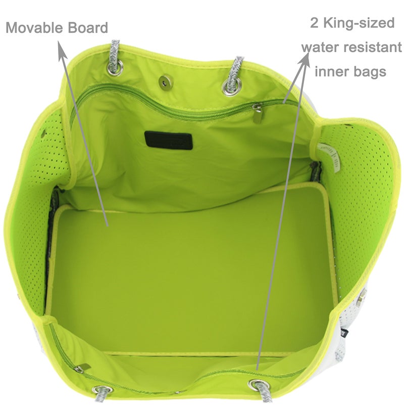 QOGiR Neoprene Multipurpose Beach Bag Tote with Inner Zipper Pocket (Light Grey, Large) - Image 5